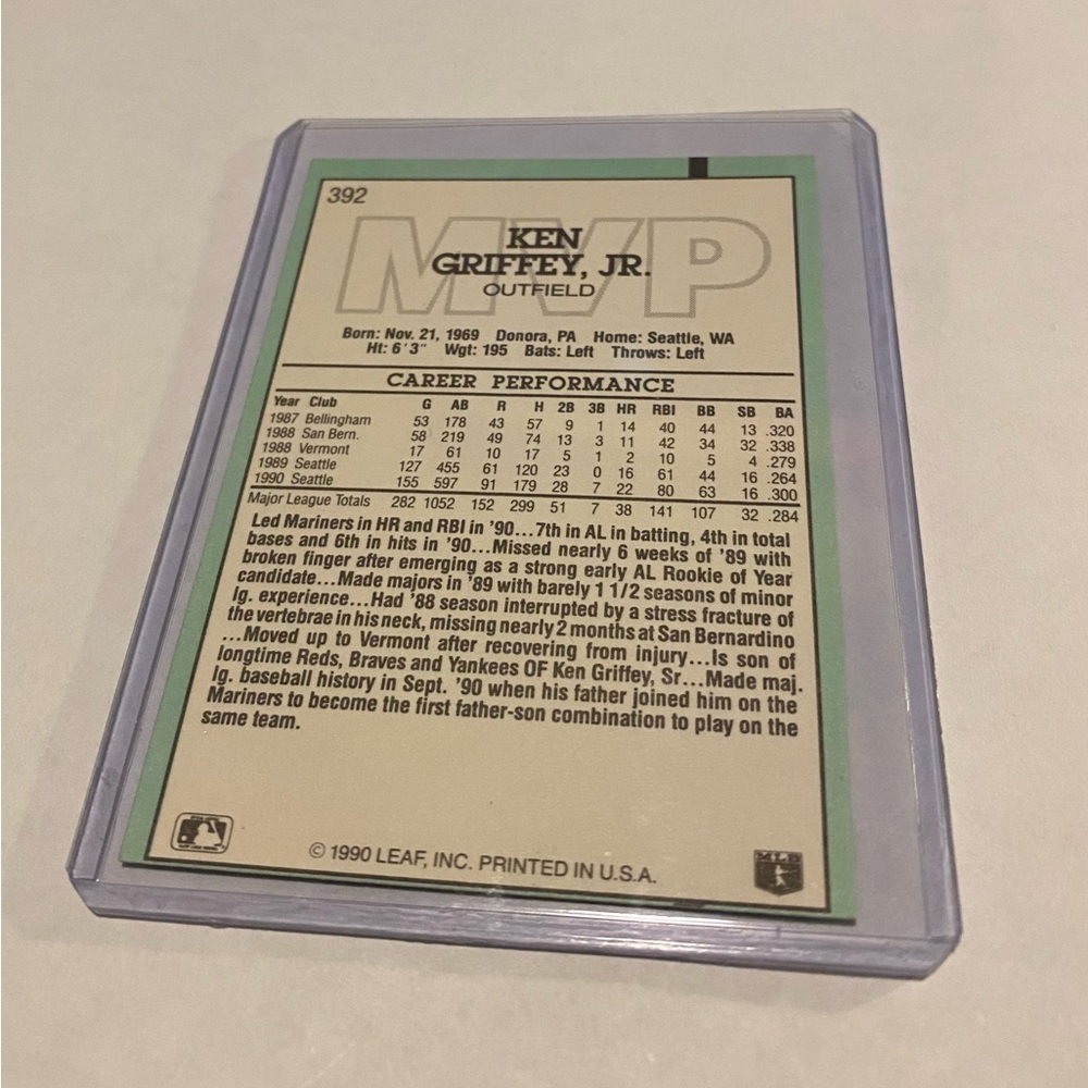 Ken Griffey Jr. 1990 Leaf Baseball Card Vintage collectible - Picture 3 of 5